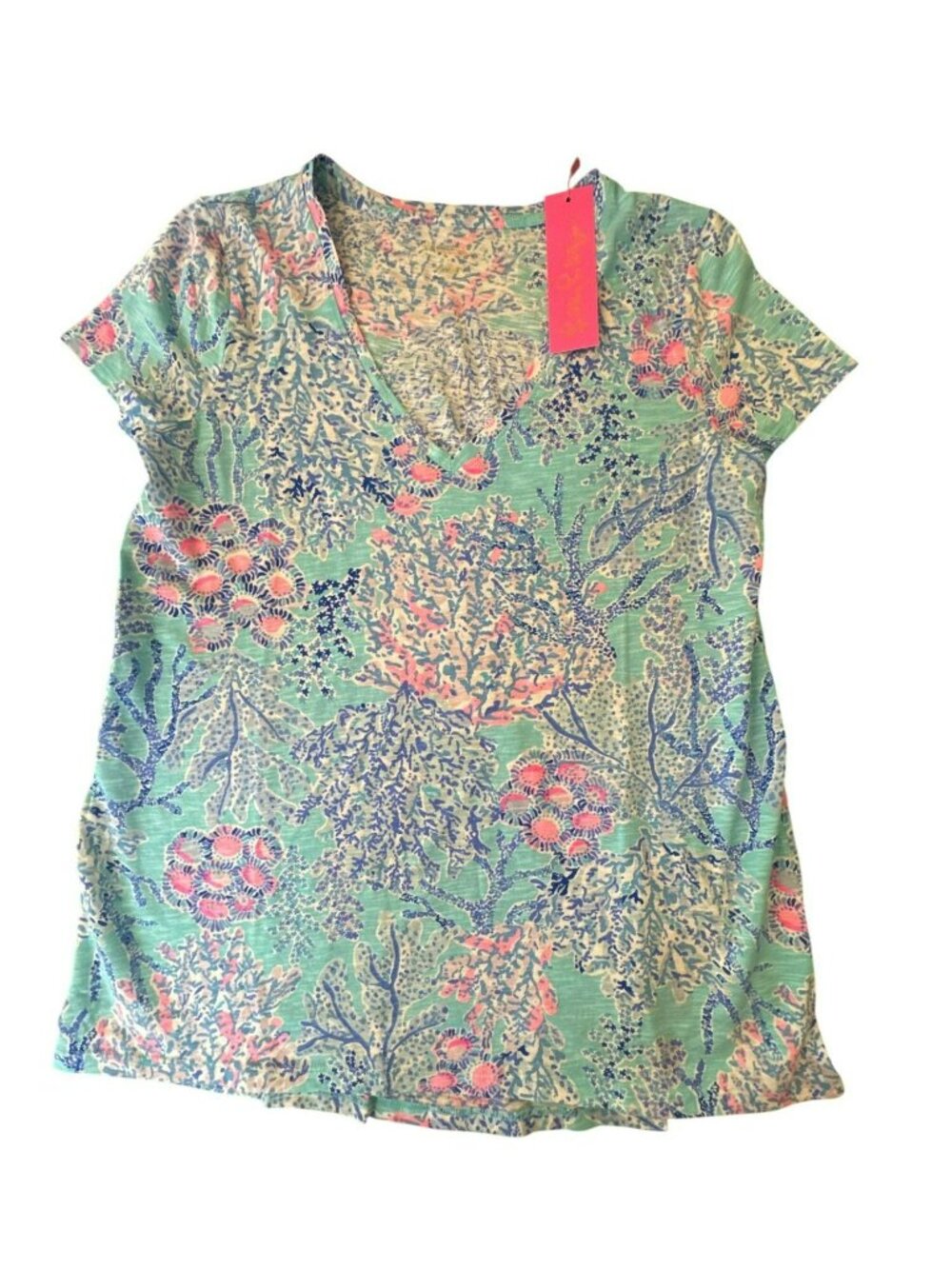 Lilly Pulitzer Etta V-Neck Top Small NWT Now You Sea Me Coastal Resort Blue Tee